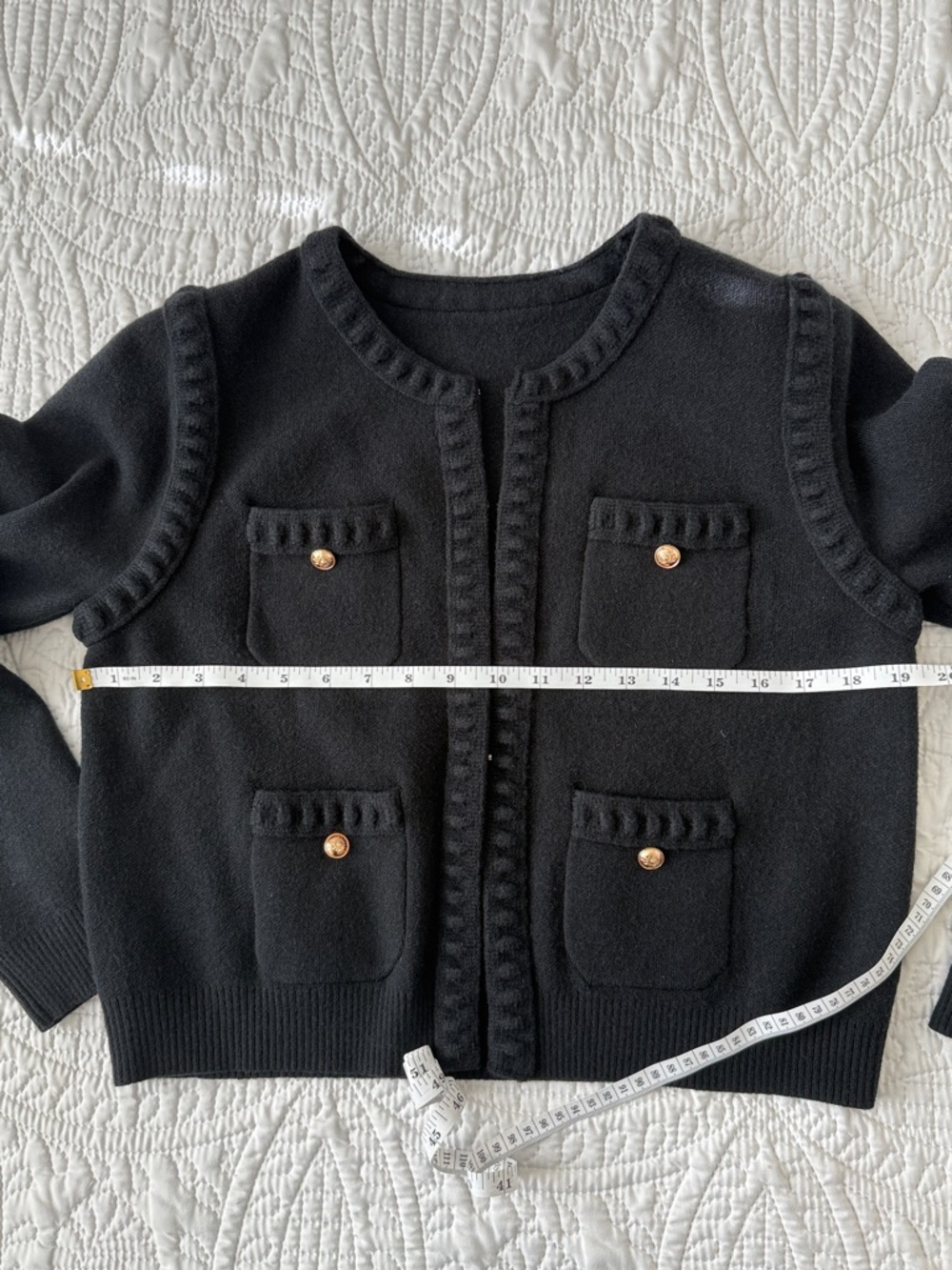 Classic Black Knit Cardigan with Gold Buttons - Picture 4 of 8